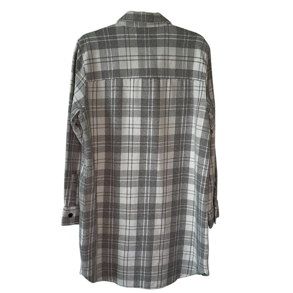 NWT Outerknown Blanket Shirt Dress Organic Cotton Plaid Grey White L - Picture 11 of 16